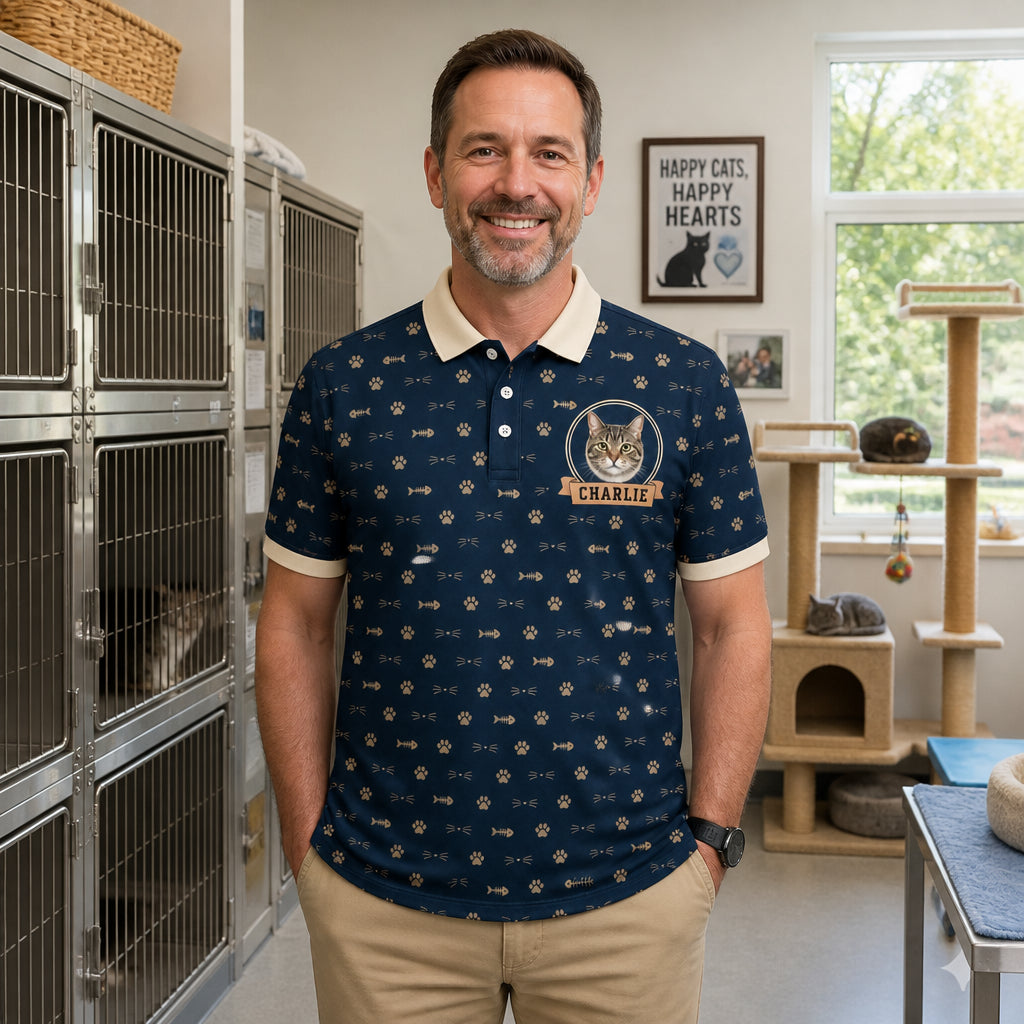 Custom Cat Photo Crest Polo — AOP - Lifestyle 1