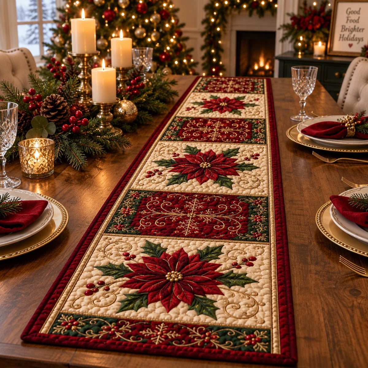 Red Poinsettia Quilt-Style Table Runner, Farmhouse Holiday Dining Decor 93fdf3ff-7e8d-4a33-aef0-afc9388524da-5.jpg