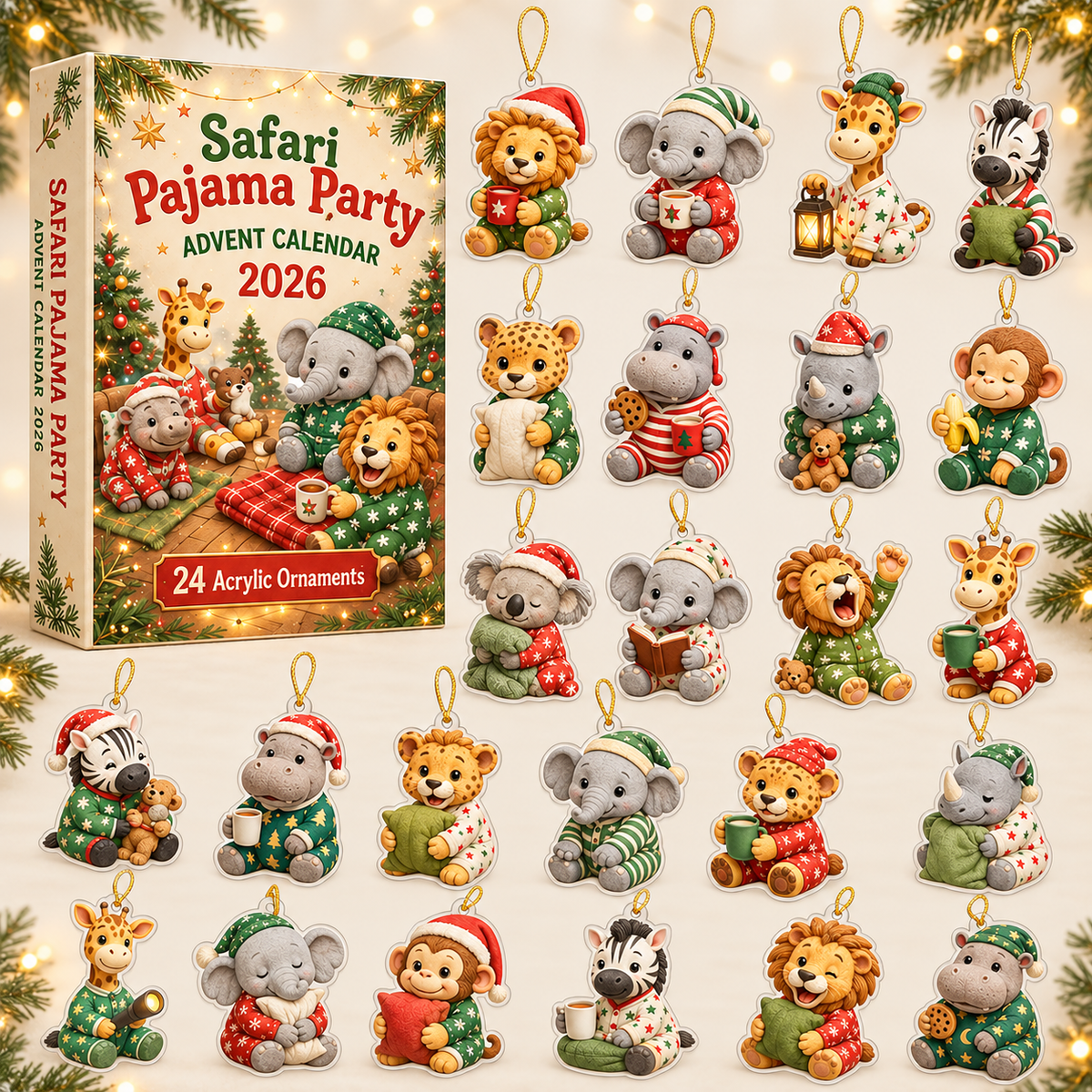 Safari Pajama Party Advent Calendar 2026 - 24-Day Festive Countdown, Acrylic Charms Blind Box - Gift For Safari Lovers 949586fe-8884-40fb-a99f-249bfd02e7dd-safari-box-charms.png