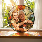 Custom Photo Portrait Couple Family - Personalized Stained Glass Window Hanging Suncatcher