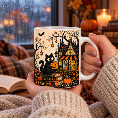 Black Cat Halloween Mug – Spooky Bookshop Ceramic Coffee Cup & Gift for Cat and Book Lovers 962e5490-a0cd-4cf0-bf9b-e2a68ed8c38a-banner-2.png