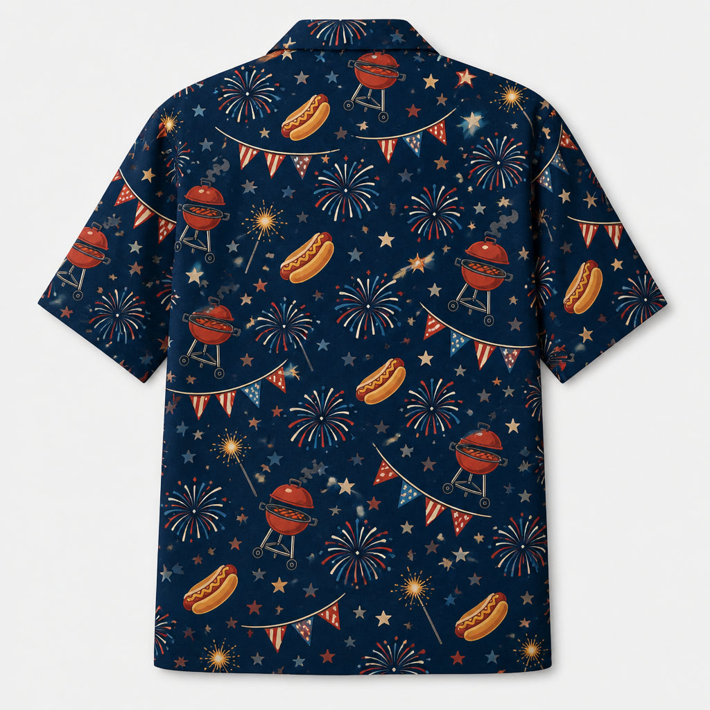 Best Papa Ever Fireworks Face Hawaiian Shirt - Back view