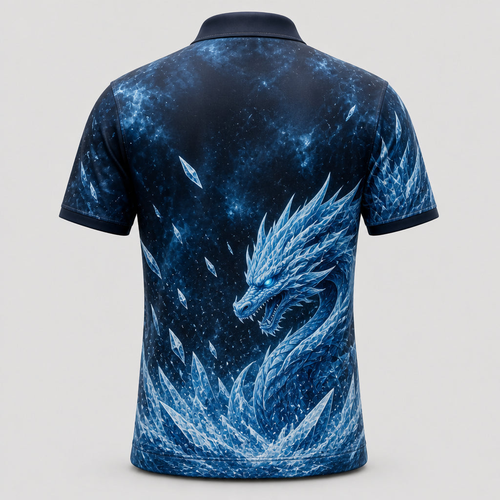 Personalized Ice Dragon Bowling Polo Shirt – Custom Name, All-Over Print