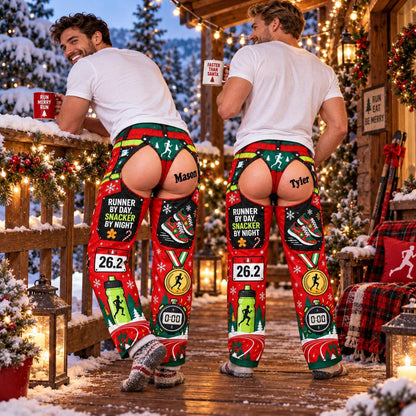 Personalized Runner Ugly Christmas Pajama Pants: Custom Funny Faux Chaps Bottoms 96e32f4d-529c-4ab4-9b0f-ee842b7fc5a7-4.jpg