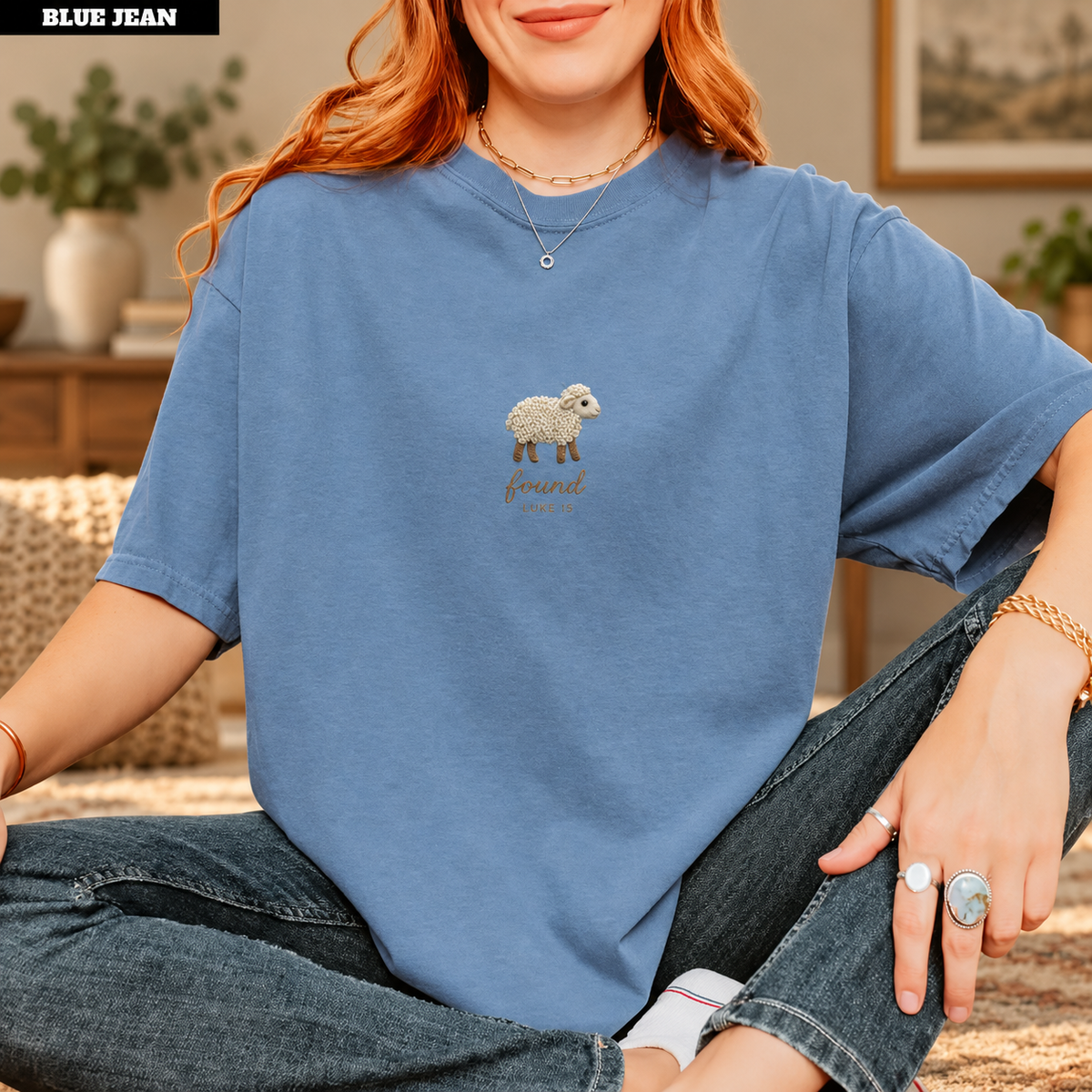 Lost Sheep Shirt Women, Minimalist Found Lamb Luke 15 Christian Tee, Faux Embroidered Keepsake, Dainty Baptism Gift For Hers 96f83549-f98e-463b-84a5-1230756f7668-C-g-i-o-denim-h-a-ti-t-c-u-5.png