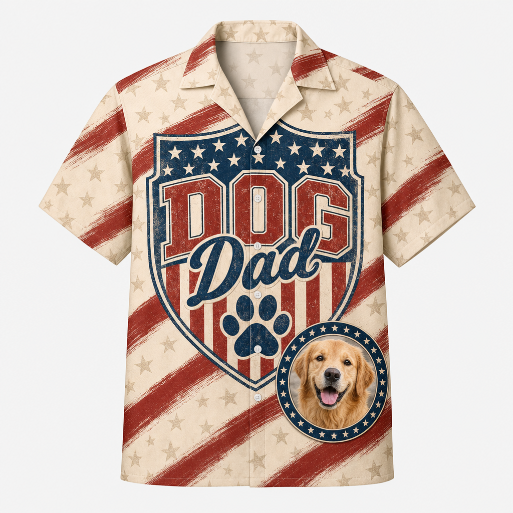 Patriotic Dog Dad Hawaiian Shirt – Custom Pet Photo - Hero