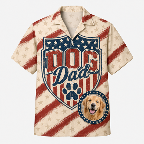 Patriotic Dog Dad Hawaiian Shirt – Custom Pet Photo - Hero