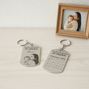 Custom Photo Pencil Sketch Calendar The Day You Became My Mom - Personalized Keychain