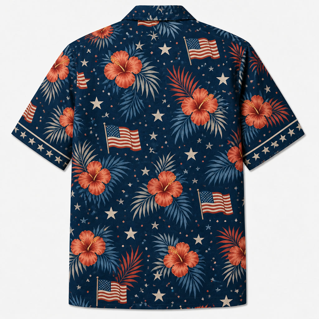 Patriotic Dog Dad Hawaiian Shirt — Custom Pet Photo - Back view