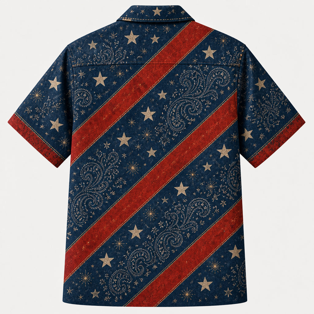 Custom Pet Photo Patriotic Hawaiian Shirt - Back view