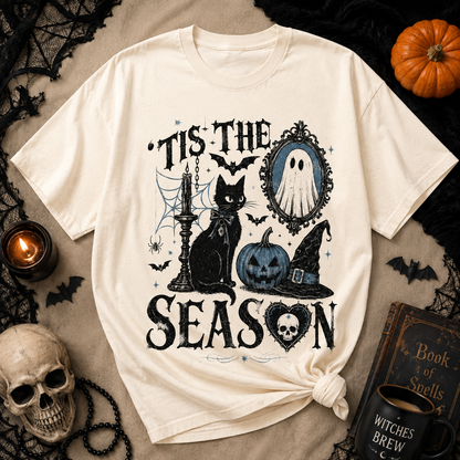 Tis the Spooky Season Halloween T-Shirt – Gothic Black Cat, Ghost & Pumpkin Graphic Tee, Witchy Fall Shirt for Halloween Lovers 9812048a-de21-4097-8163-97824641bf36-rr.png
