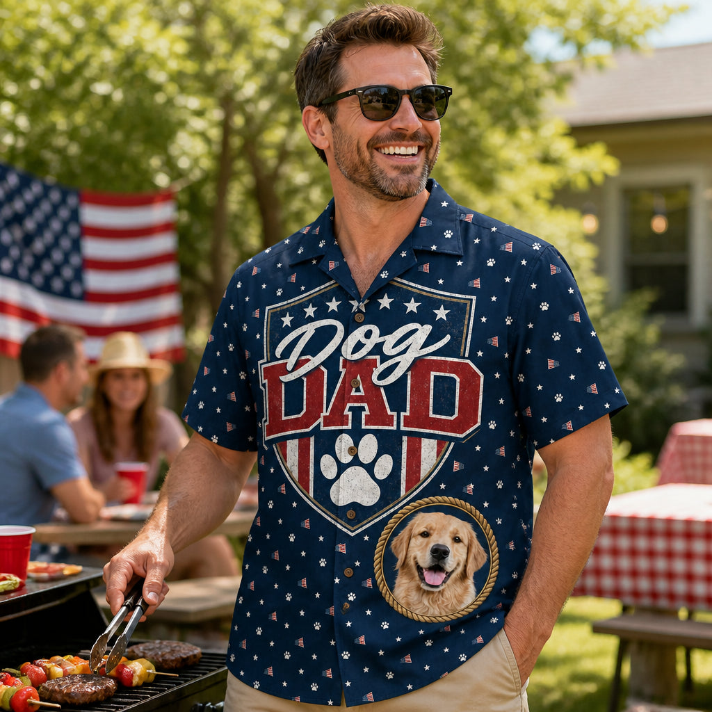 Patriotic Dog Dad Hawaiian Shirt – Custom Pet Photo - Lifestyle 2