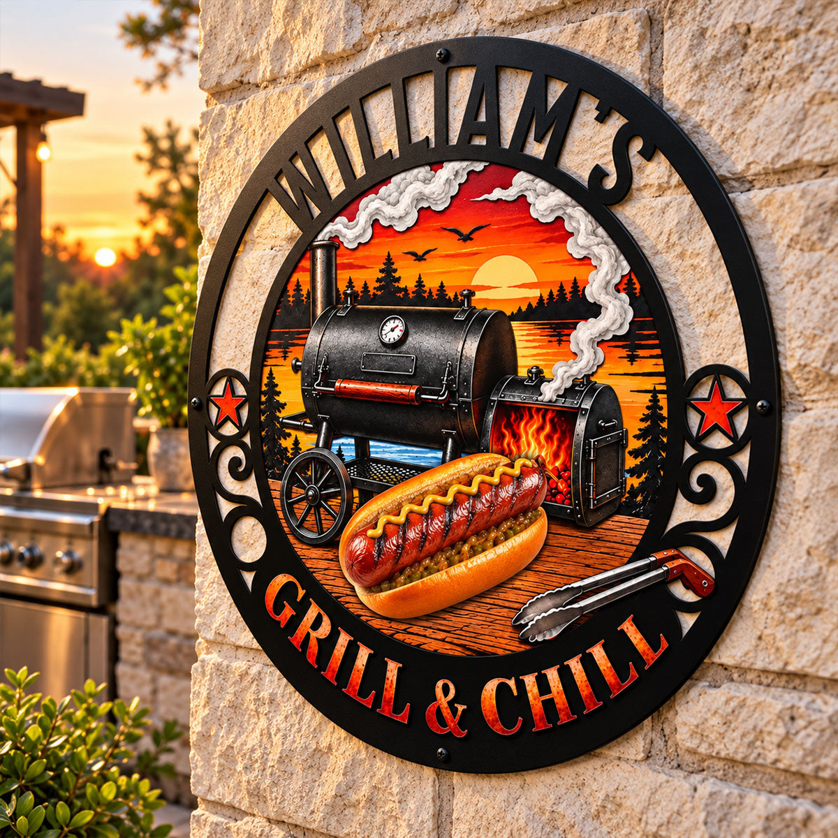 Grill And Chill Shaped Metal Sign - Personalized Birthday Gifts For Husband, Son, Grandson, Brother, Grandpa, Dad, Yourself - Garage Mode On 986db0d9-f9fc-4cd2-960d-1b6041eae280-1.jpg