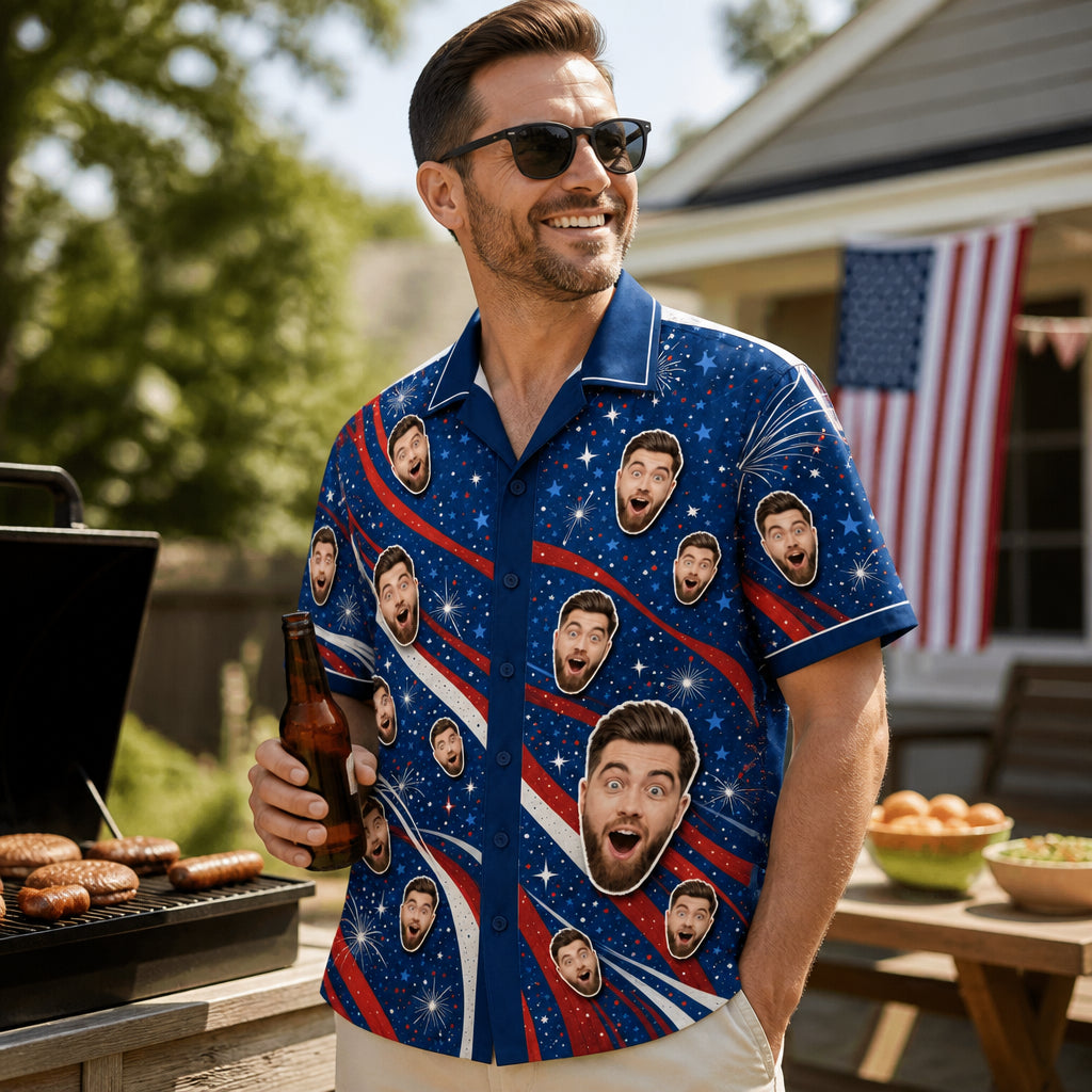 Patriotic Face Pattern Hawaiian Shirt - Lifestyle 1