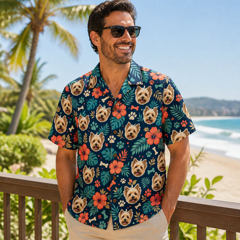 Custom Pet Face Hawaiian Shirt – Paws & Tropics AOP - Lifestyle 1