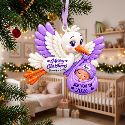 Stork Carrying Baby  - Personalized Real 3D Raised Ornament 9c3683b1-954f-4a84-935f-ce15b6f153d5-3-2-.png