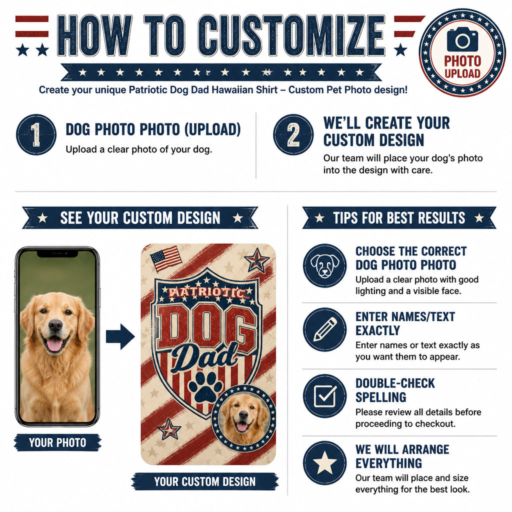 Patriotic Dog Dad Hawaiian Shirt – Custom Pet Photo - How to customize