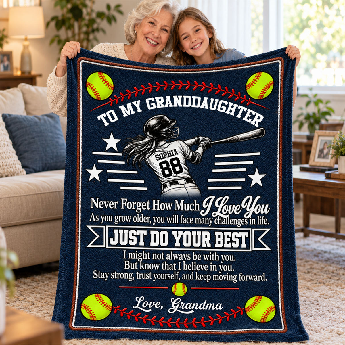 To My Granddaughter Softball Version - Personalized Blanket 9c710c01-4f94-4b96-808b-d1acf7cfa825-2.jpg