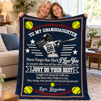 To My Granddaughter Softball Version - Personalized Blanket 9c710c01-4f94-4b96-808b-d1acf7cfa825-2.jpg