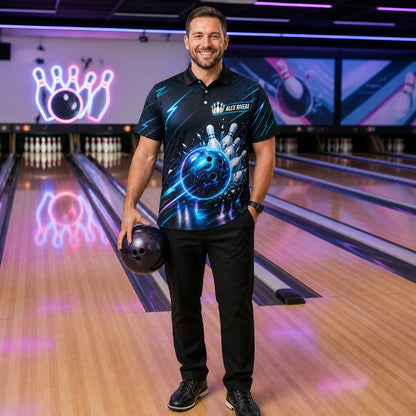 Personalized Neon Strike Bowling Polo Shirt – Custom Name, All-Over Print