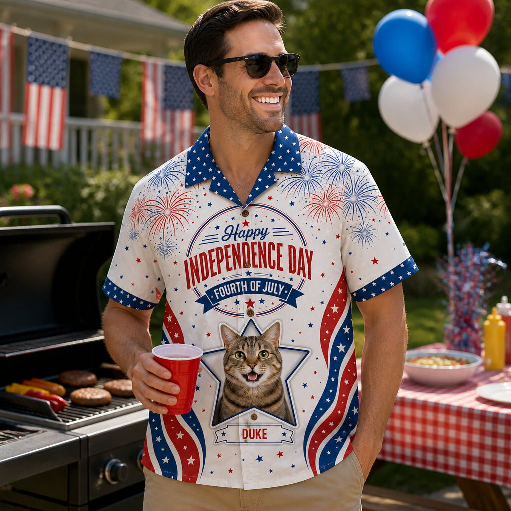 Patriotic Fireworks Pet Photo Hawaiian Shirt - Independence Day - Lifestyle 2