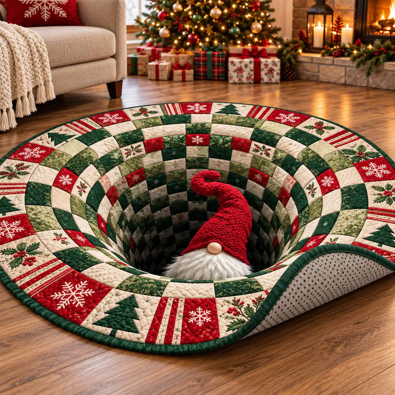 Christmas Gnome 3D Illusion Round Rug, Festive Patchwork Optical Illusion Carpet, Red Green Holiday Area Rug, Winter Home Decor 9e09cb26-ac55-4039-b95e-e81e60f11461-d2.png