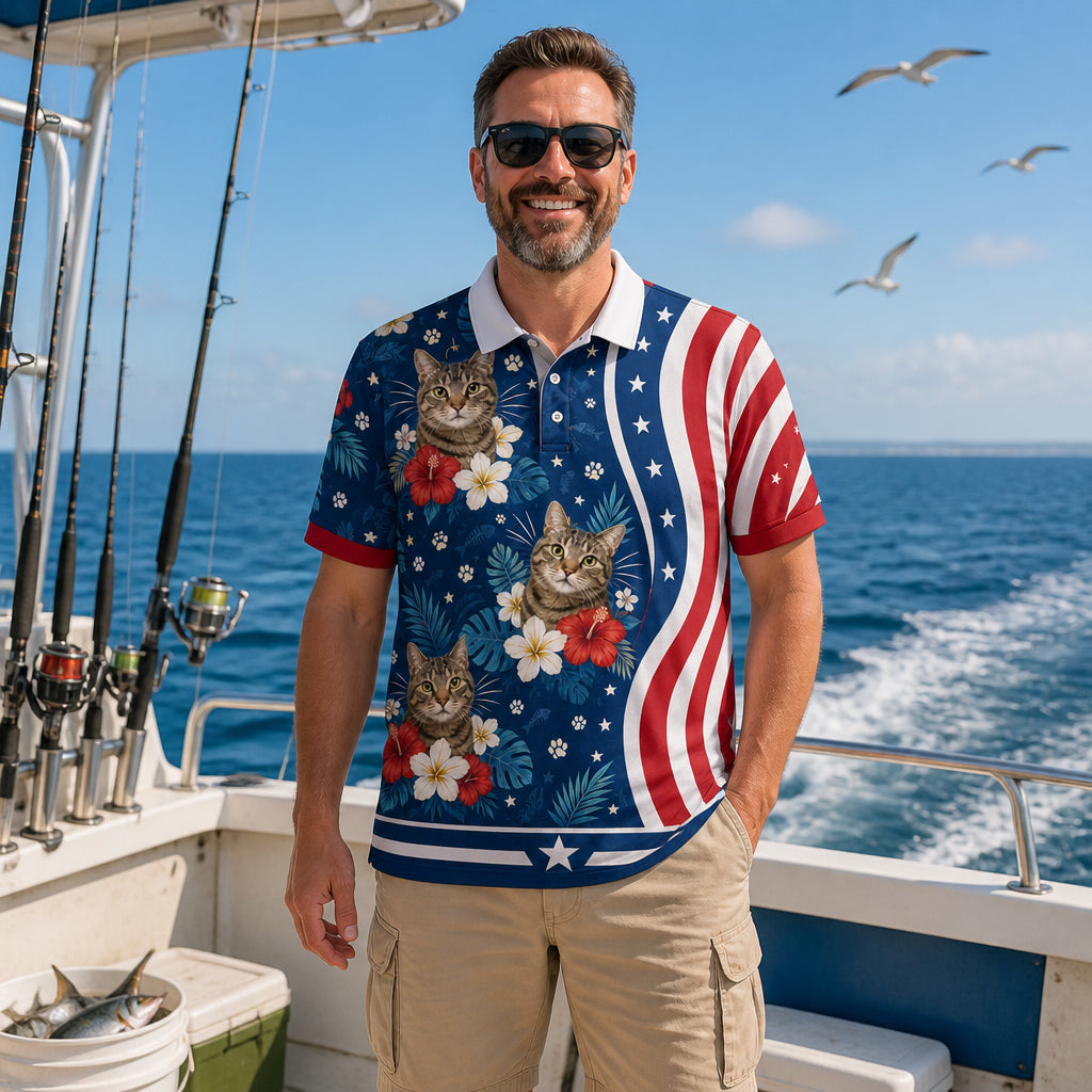 Custom Photo Cat Tropical American Hawaiian Shirt - Lifestyle 2