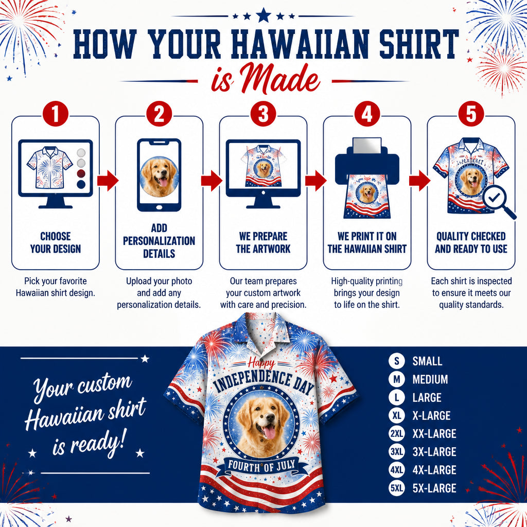 Independence Day Fireworks Pet Photo Hawaiian Shirt - How it is made