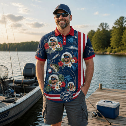 Custom Photo Fishing American Hawaiian Shirt - Lifestyle 1