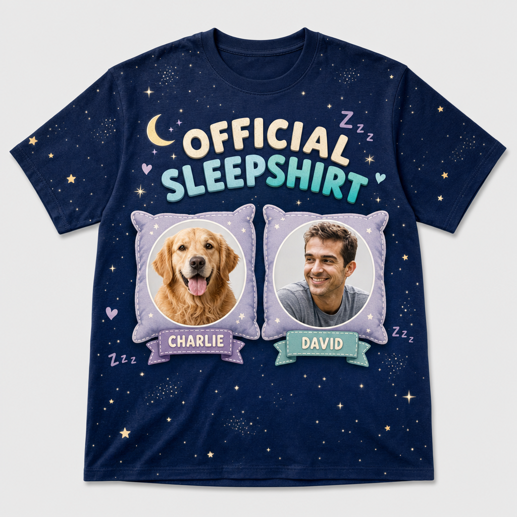 Official Sleepshirt — Pet + Owner Photo AOP Tee - Hero