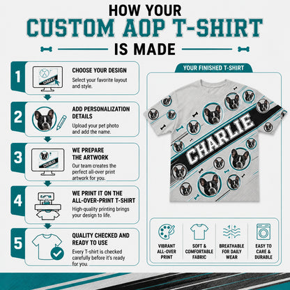 Custom Pet Face AOP Tee with Name Banner - How to customize