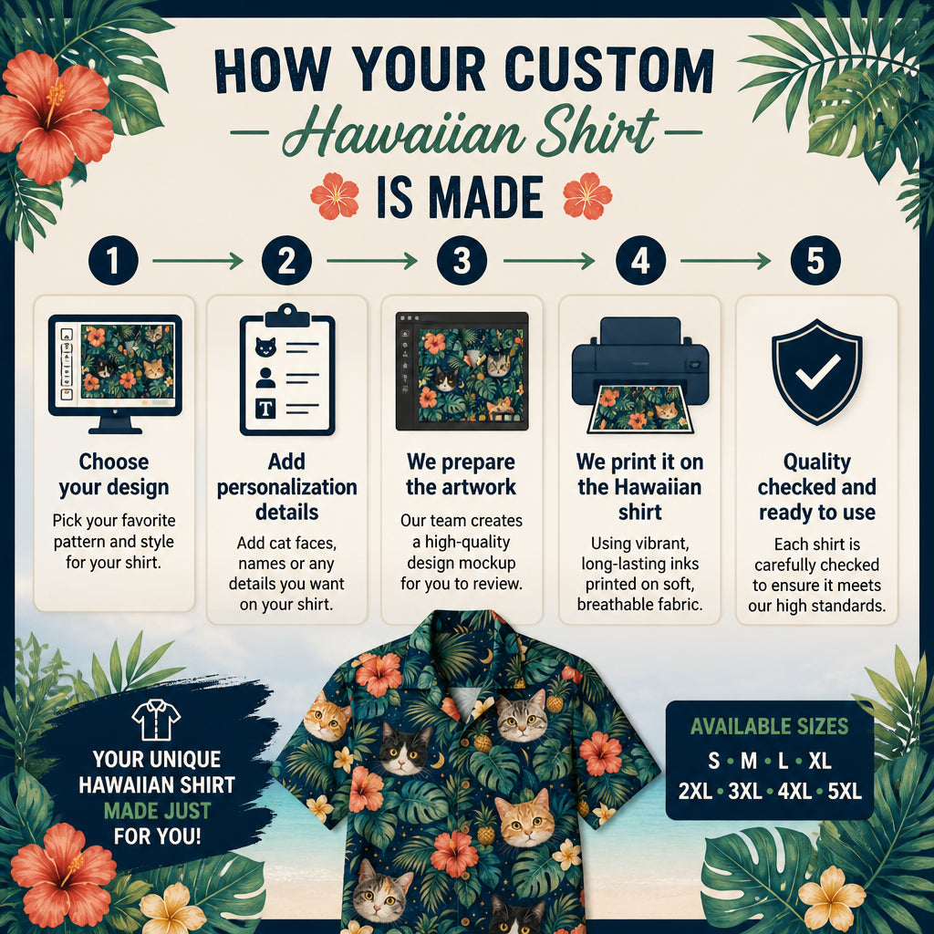 Tropical Cats Night Hawaiian Shirt - How it is made