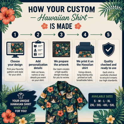 Tropical Cats Night Hawaiian Shirt - How it is made