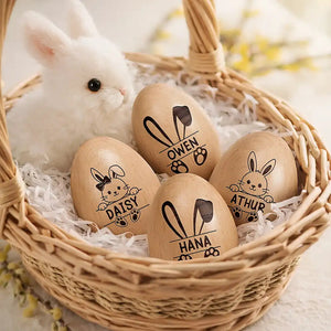 Adorable Bunny With Name - Personalized Wooden Easter Egg