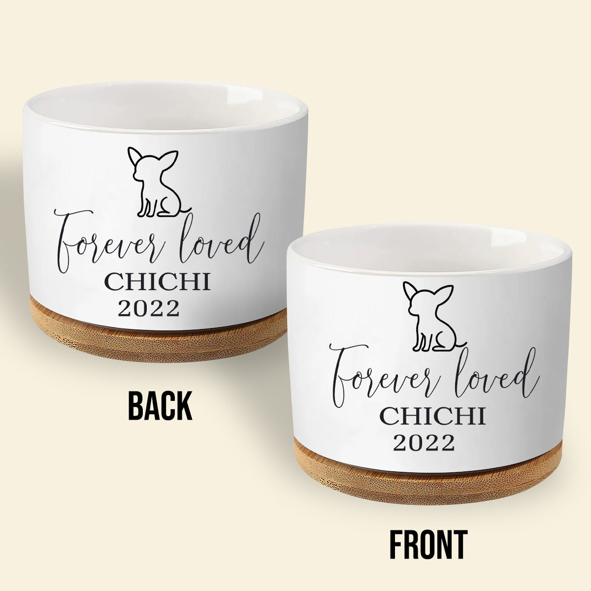 Personalized Dog Memorial Gift Planter - White Ceramic Pot w/ Bamboo Tray - Forever Loved - Dog Sympathy Gift - Pet Memorial Customize With Dog Breed BANNER12.7_1.jpg