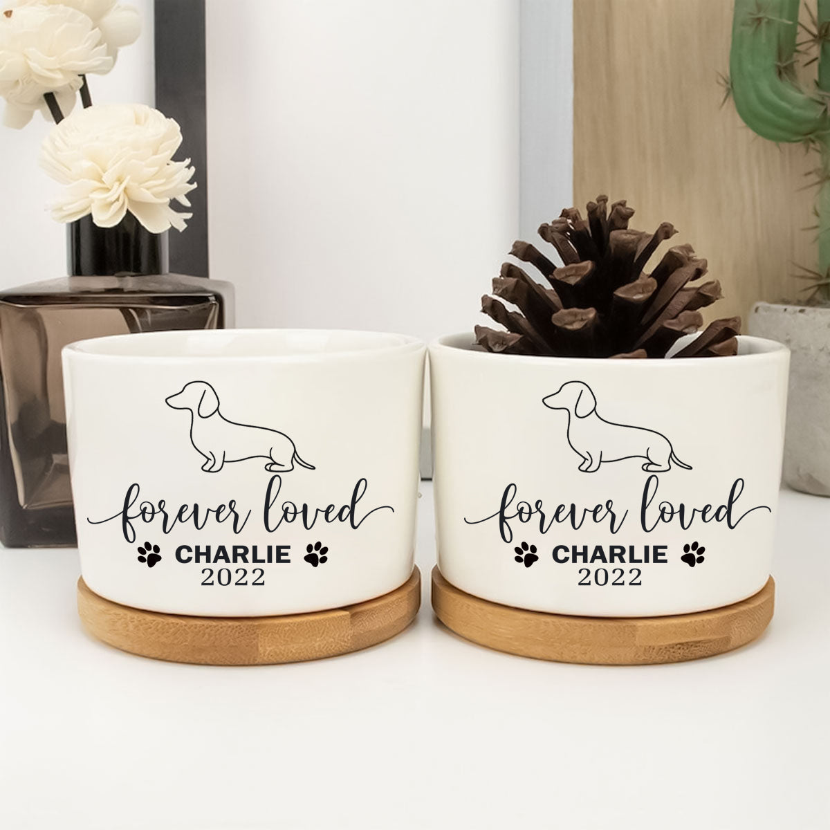 Forever Loved Dog Memorial Gift Planter,Custom Dog Breed Memorial Gift Plant Pot,Custom Flower Pot with Bamboo Tray,Loss of Dog,Never Forgotten Plant Pot BANNER14.7.jpg