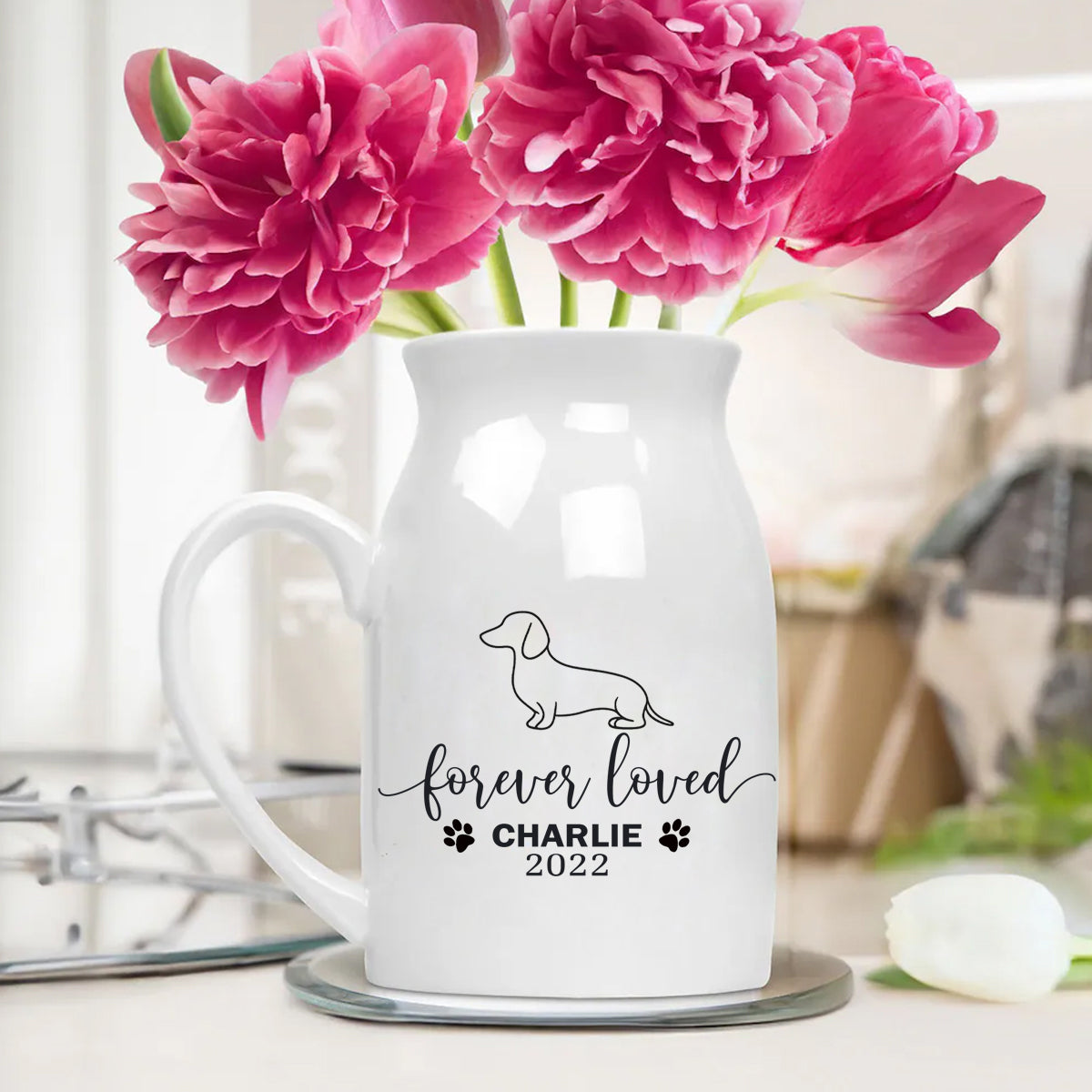 Forever Loved Dog Memorial Gift Planter,Custom Dog Breed Memorial Gift Plant Pot,Custom Flower Pot with Bamboo Tray,Loss of Dog,Never Forgotten Plant Pot BANNER14.7_1.jpg