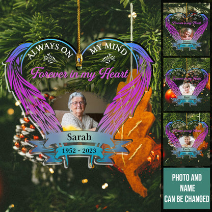 Always On My Mind Forever In My Heart Heaven Wings Custom Photo - Personalized Ornament - Memorial Gift For Family, Christmas Gift BANNER_1_e77348f2-3056-453b-9d5e-cb59d7525403.jpg