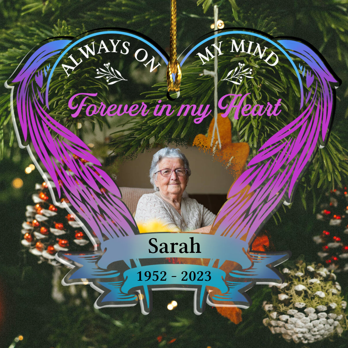 Always On My Mind Forever In My Heart Heaven Wings Custom Photo - Personalized Ornament - Memorial Gift For Family, Christmas Gift BANNER_2_4e36bcda-8e32-454b-abe5-e16982d46454.jpg