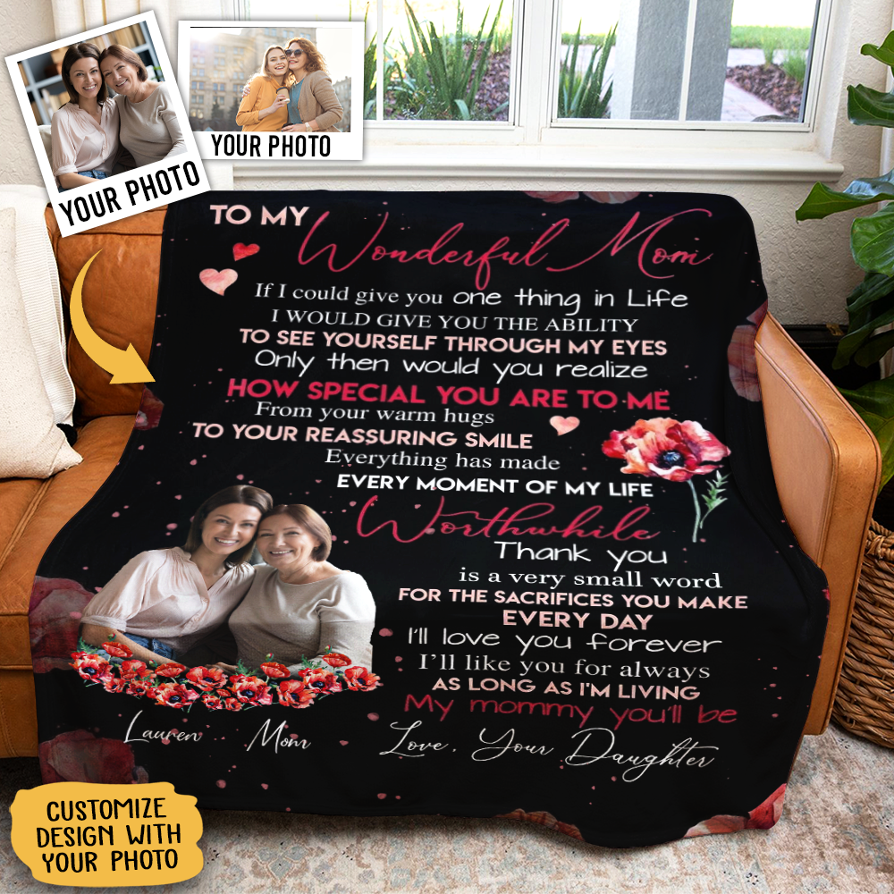 Custom Photo Blanket - To My Wonderful Mom How Special You Are To Me - Daughter To Mom Gift, Mother's Day Gift For Mom BLK-FB-D.png