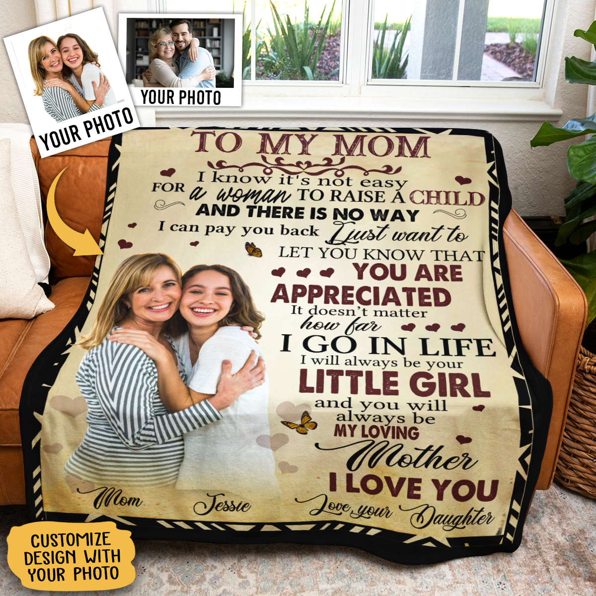Custom Photo Quilt - To My Mom I Know It's Not Easy - Daughter To Mom, Mother's Day Gift For Mom BLK-FB-D_26cff246-bbe6-4ca7-9707-a684bceae554.png