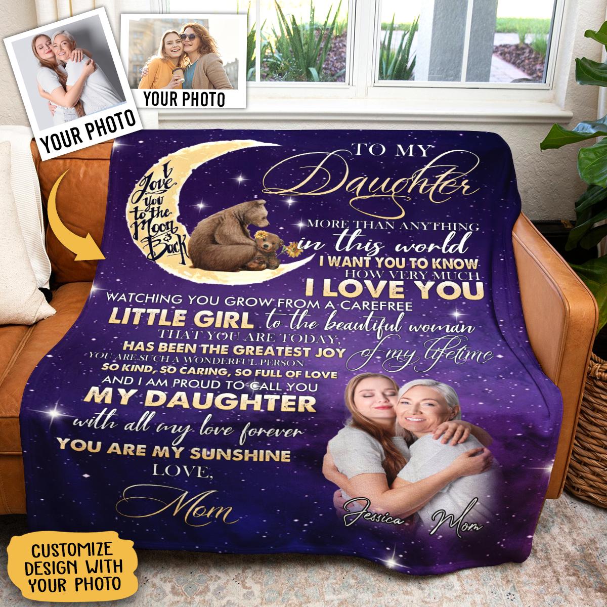 Personalized Throws With Pictures - To My Daughter You Are My Sunshine - Mom To Daughter, Personalized Gift For Daughter BLK-FB-D_3df1365a-af23-4f32-944c-9c311c652887.png