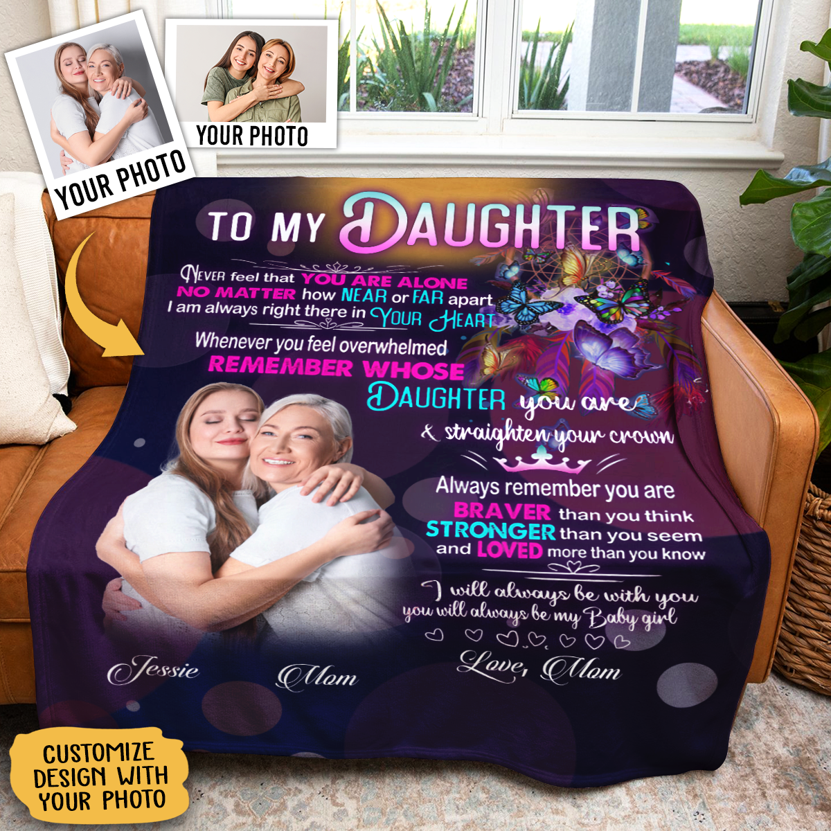 Blanket Custom Photo - To My Daughter Never Feel That You Are Alone - Mom To Daughter, Personalized Gift For Daughter BLK-FB-D_af1e7dc8-3417-4dad-8aef-871d0f02d803.png