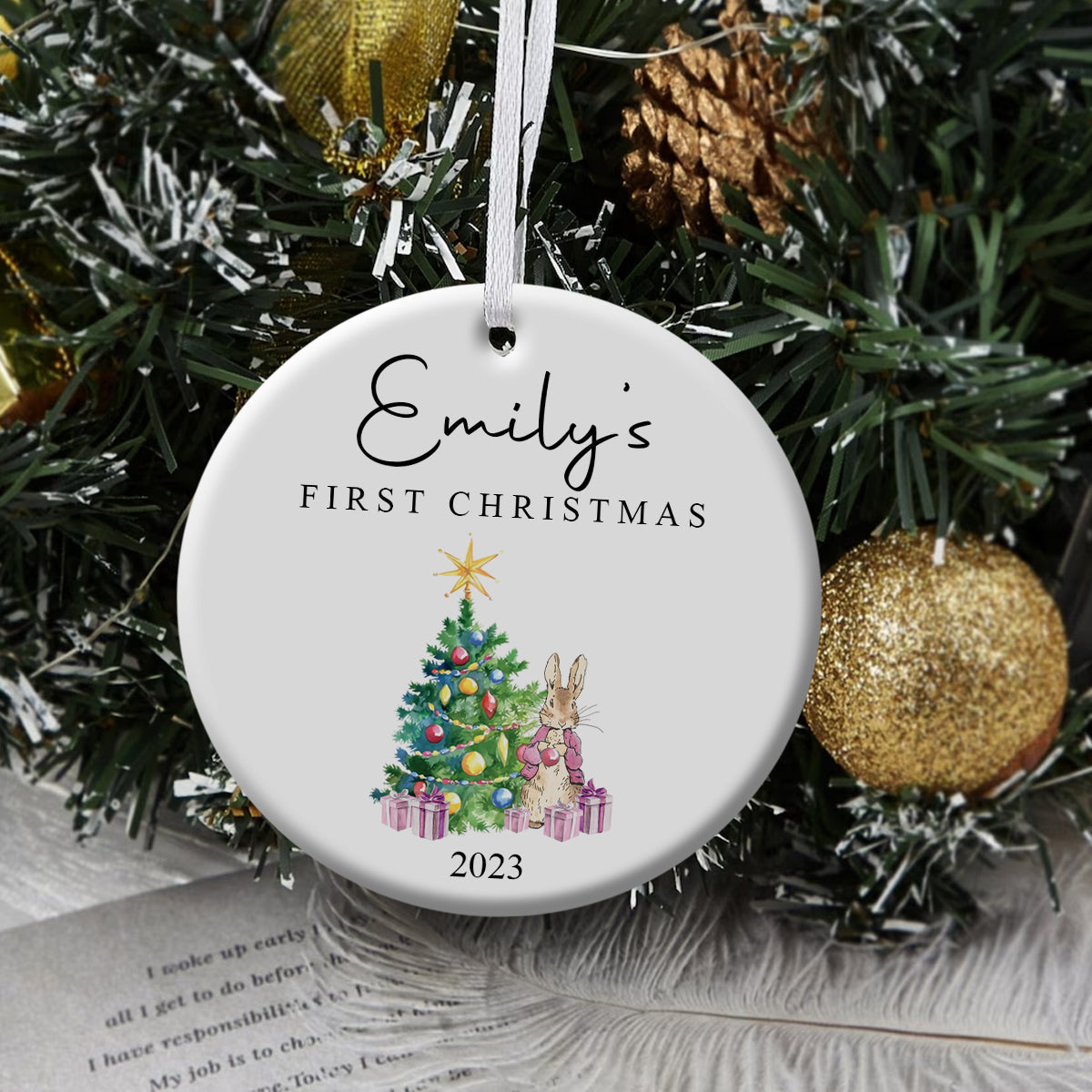 Rabbit's First Christmas Baby Girl - Personalized Ornament - Christmas Gift Bann_1.jpg