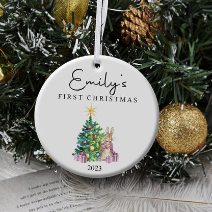 Rabbit's First Christmas Baby Girl - Personalized Ornament - Christmas Gift Bann_1.jpg