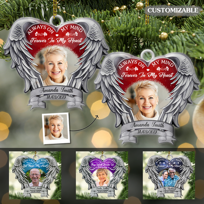 Angel Heart Wings Memorial Always On My Mind - Personalized Photo Custom Shape Ornament - Memorial Banner-FB_62df343d-d13b-4541-b419-df46230b1dad.png