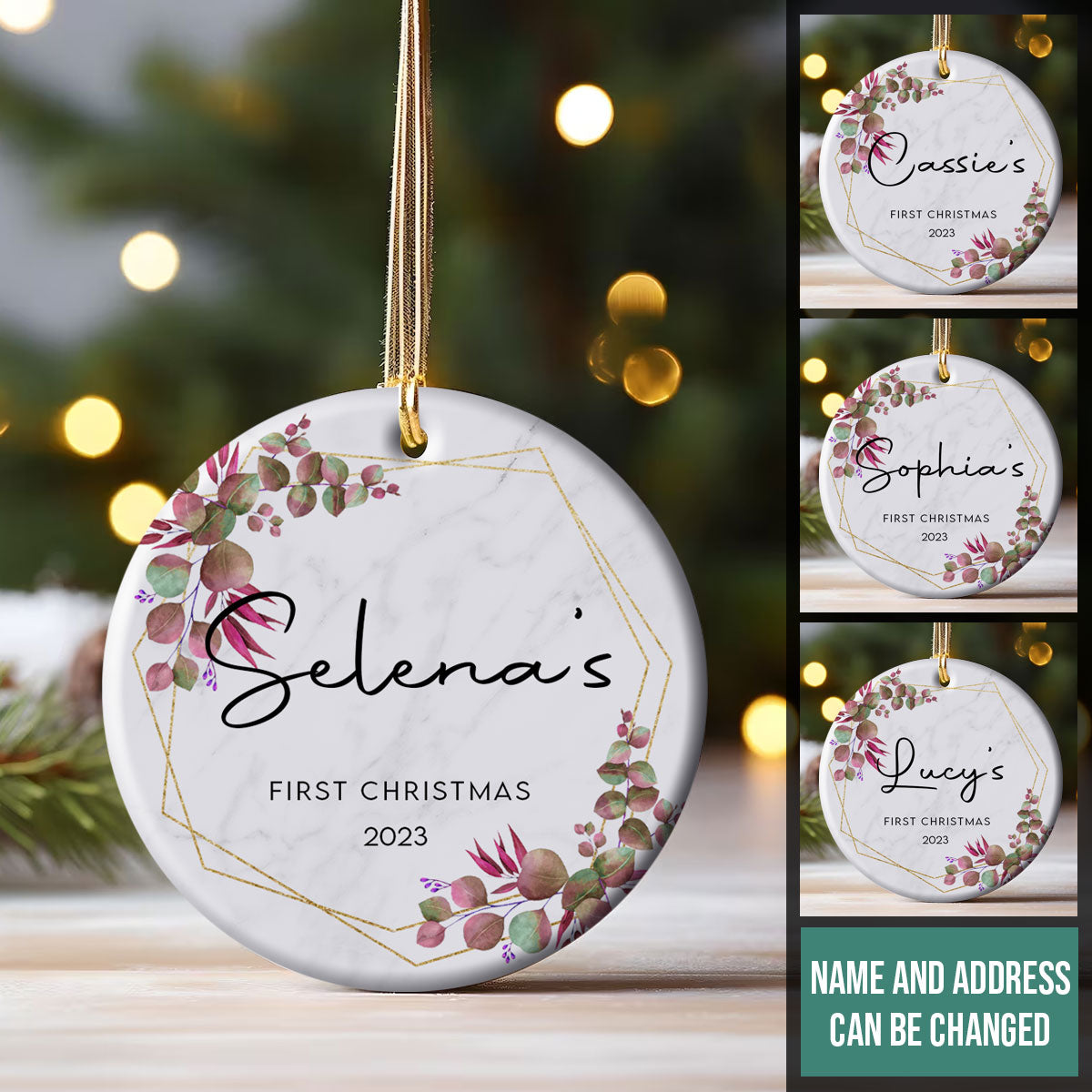 Purple Leaves Frame Baby's First Christmas - Personalized Ornament - Christmas Gift Banner-fb-First-Christmas-5.jpg