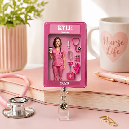 Custom Nurse ID Holder Pink Nurse Gift Healthcare Worker Gift - Personalized Nurse Badge Reel