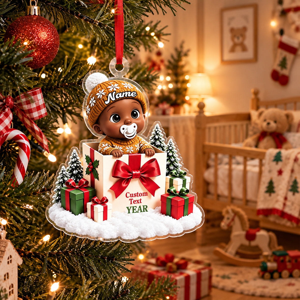 Baby Inside Gift Box Acrylic Ornament - Personalized Baby's First Christmas Ornaments