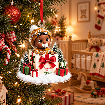 Baby Inside Gift Box Acrylic Ornament - Personalized Baby's First Christmas Ornaments